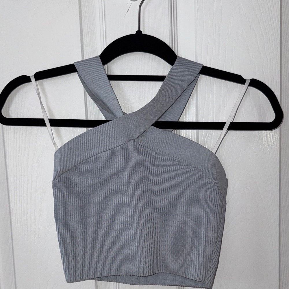 Aritzia Gray Ribbed Crop Top